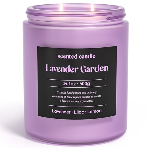 Image of CHILLFLAME Lavender Candle, 14.1 oz Scented Candles for Home, 2 Wicks Blended Scents Aromatherapy Candles for Women and Men, Birthday Gifts for Women (Lavender+Lilac+Lemon)