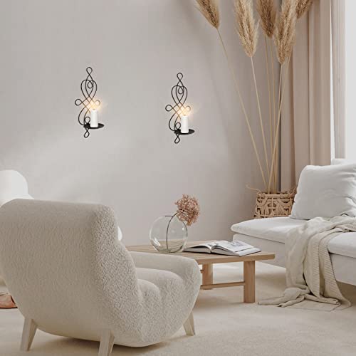 Dyna-Living Wall Sconces Set Of Two Wall Hanging Sconce Candle Holder For Pillar Wall Mounted Metal Candle Sconces For Bedroom Dining Room Living Room Wall Decor (Black) #TOP5