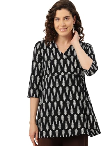 Image of feranoid Floral Print Angrakha 3 Sleeves Flared Kurti