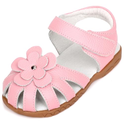 Femizee Girls Genuine Leather Soft Closed Toe Princess Flat Shoes Summer Sandals(Toddler/Little Kid),Pink,1504 CN20