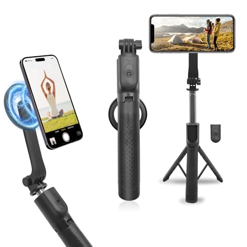Gbformat Magnet Selfie Stick & Handy Stativ für Smartphone mit Abnehmbarer Fernbedienung und Magnetischer Ring Ausziehbares 360 Rotations Telefonständer Kompatibel mit iOS Android