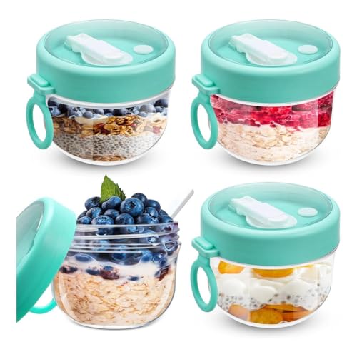 ZONTTR Juego de 4 tarros de comida para leche y frutas con tapa y cuchara, 20 onzas