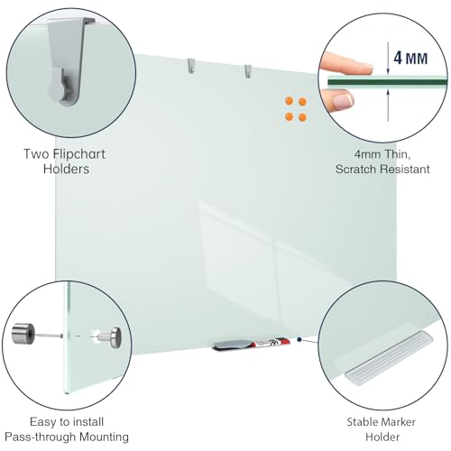 TSJ OFFICE Glass Dry-Erase Board - 48 x 30 Inches Wall Mounted Magnetic Whiteboard, Large Frameless Glass White Board for Office, Home & School - Image 3
