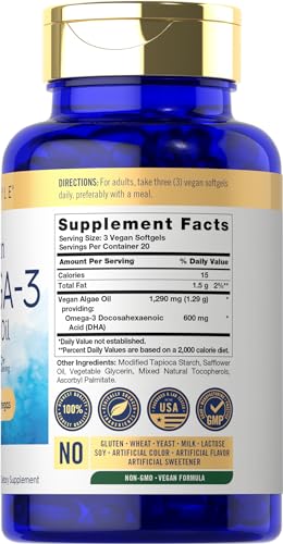 Carlyle Vegan Omega 3 Supplement | 1290 mg | 60 Softgels | Plant Based | Non-GMO & Gluten Free | from Algae Oil - Image 3