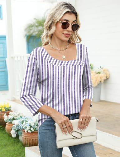 Image of LOMON Womens 3 /4 Length Sleeve T Shirts Asymmetrical Neck Tops Business Blouses for Women Fashion 2026