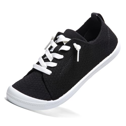 Image of Women's Barefoot Slip-On Sneakers, Slightly Roomy Toe Box, Arch Support Breathable Mesh Walking Loafers with No-Tie Elastic Laces, Non-Slip for All-Day Wear | Size Up Half Size for Wide Feet & High Instep