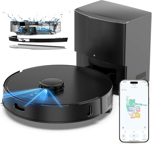 Image of Robot Vacuum and Mop Self-Emptying with 8,000Pa Suction, LiDAR Navigation, Home Mapping, 75-Day Capacity, No-Go Zones, 150 Mins, APP＆Voice Control for Pet Hair, Hard Floors, Carpets, E10+