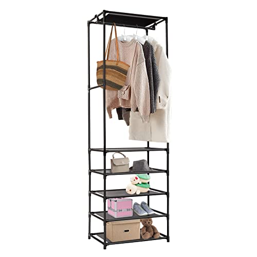 Youyijia Coat Rack Stand Clothes Hanging Rail Clothings Wardrobe Organizer Garment Rack with Shelves Metal Frame Wooden Shelving Unit for Entryway Bedroom Hallway