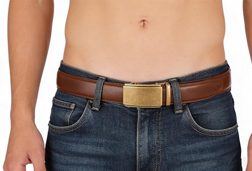 Image of Lingli Men's Belt,Ratchet Dress Belt with Automatic Buckle Brown /Black-Trim to Fit-35mm wide