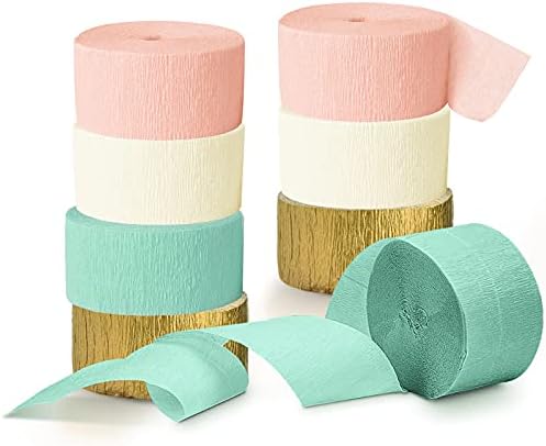 NICROHOME Pastel Party Decorations, 8 Rolls Mint Green Pink Crepe Paper Streamers Paper for Wedding, Baby Bridal Shower, Bachelorette Party, Birthday, 82Ft Long