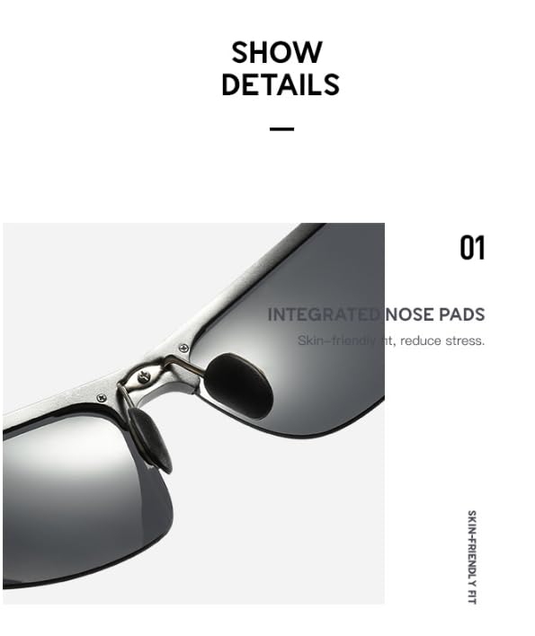 Sports Polarized Sunglasses, Aluminum-Magnesium Frame, Black UV Protection Lenses, Semi-Rimless Design for Men3