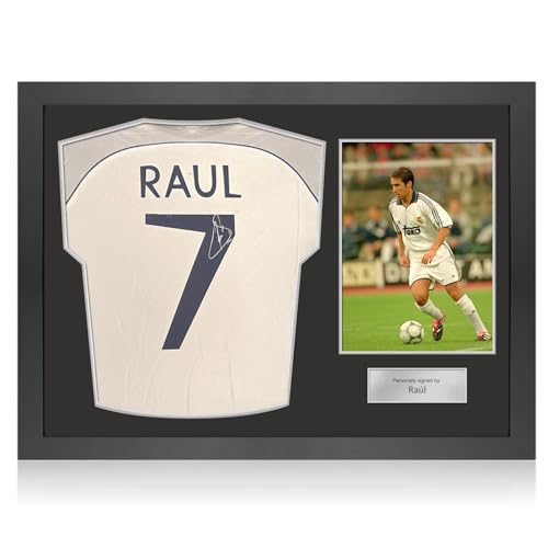 Exclusive Memorabilia Camiseta Original del Real Madrid 1999-2000 firmada por Raúl. Marco icónico.