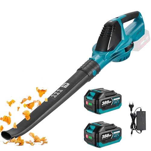 Ventilador de folhas bateria 220 km/h, 5500 W motor sem escovas, 5 velocidades, leve e compacto soprador de folhas elétrico (preto com 2 baterias)