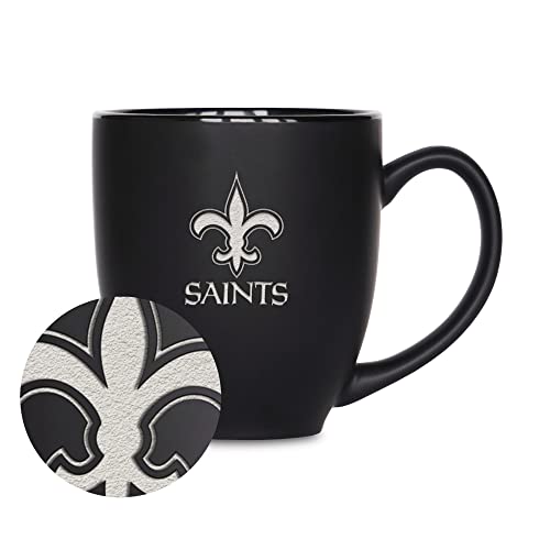 Image of Rico Industries NFL Football 15oz Personalized Laser Engraved Matte Black Ceramic Bistro Mug - For Hot or Cold Drinks