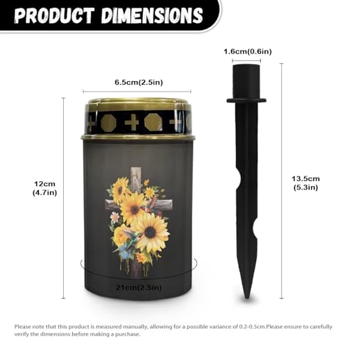 Image of Cemetery Lights for Grave, Cross Sunflower Hummingbird Print Outdoor Flameless Candles Solar Powered Flameless Cemetery Solar Lights Dustproof Waterproof and Easy to Install