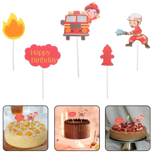 Vaguelly 2 Conjuntos De Decoração De Bolo De Fogo Toppers De Bolo De Aniversário De Bombeiro Topper