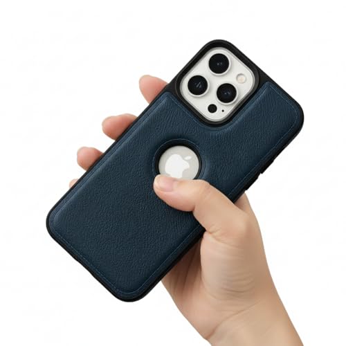 Image of Leather Case for Apple iPhone 15 Pro Premium Protective Stylish Slim Cover with Shockproof Raised Edges Blue