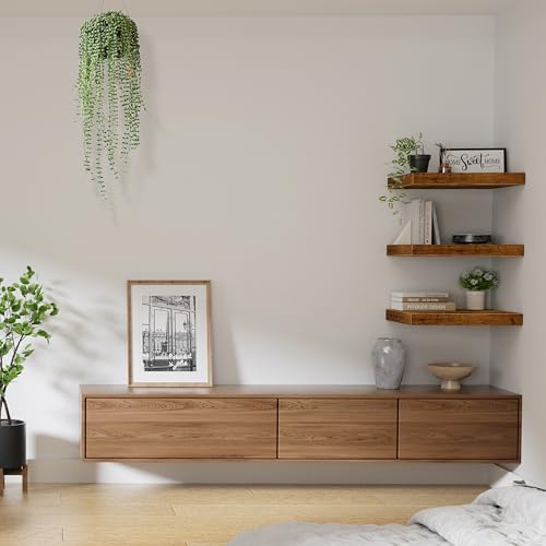 Image of QEEIG 10 inch Deep Floating Shelves for Wall - 10 x 16 inch Book Shelf Bathroom Bedroom Kitchen Living Room Hanging Bookshelf Farmhouse Set of 3, Rustic Brown (025-40BN3)