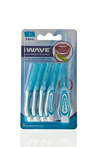 iWave - Cepillos interdentales de tamaño fino de 0,6 mm, color azul, 5 unidades - Cepillos de limpieza interdental para la limpieza total de los dientes, herramienta de eliminación de placa