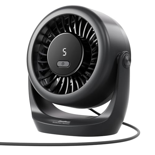 Diveblues Ventilador de Escritorio USB, Mini Ventilador Ultra Silencioso, Potente, Pantalla LED, 5 Velocidades, Rotación 360°, Portátil para Casa, Oficina & Exterior – TurboBreeze