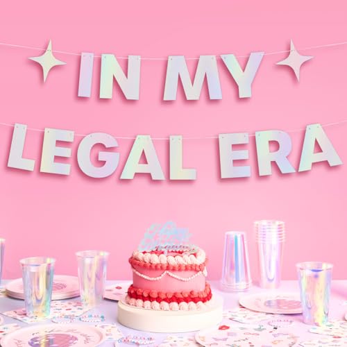 xo, Fetti In My Legal Era Foil Banner - Iridescent, 3 Ft. | Birthday Party Decorations, Cute Photo Backdrop, 21st Birthday Decor, Finally 21, Gag Gift, HBD Supplies