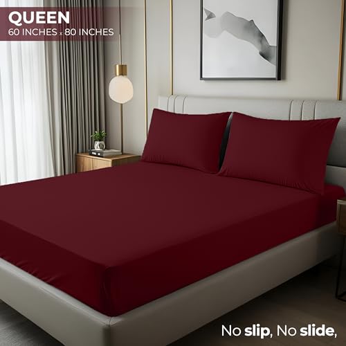 Image of Utopia Bedding Queen Fitted Sheet - Bottom Sheet - Deep Pocket - Soft Microfiber - Shrinkage and Fade Resistant - Easy Care -1 Fitted Sheet Only (Red Burgundy)