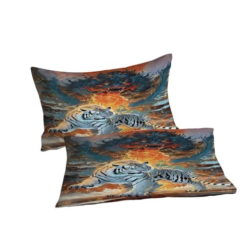 Housse de couette tigre blanc 3 pièces literie fantaisie 260x220 - 7