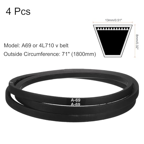 Image of uxcell 4pcs A69 or 4L710 Classic Wrapped Rubber V-Belt, 69 inch(1750mm) Inside Circumference, A Profile V Belt