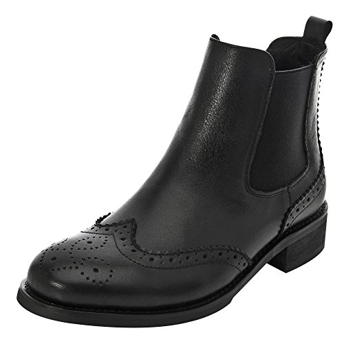 rismart Women's Brogue Wingtip Ankle High Slip on Comfort Genuine Leather Chelsea Boots