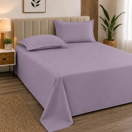 Image of Cortina Cloud Cotton King Size Bedsheet with 2 Pillow Covers | Super Soft, Breathable & Skin-Friendly Bedsheet for Double Bed King Size with Solid Design | (270x250 cm) (Purple, King)