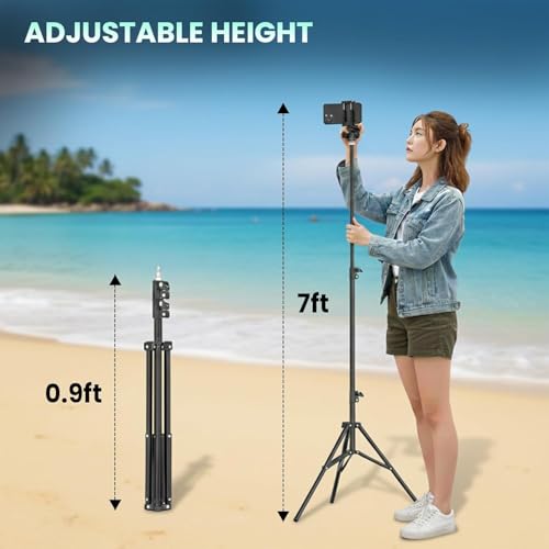 Image of Kratos Premium 84 Inch (7 feet) Tripod Stand, Adjustable and Portable Design with Mobile Clip Holder Perfect for Ring Light, Photography, Videography & Live Streaming, Compatible with All Mobiles