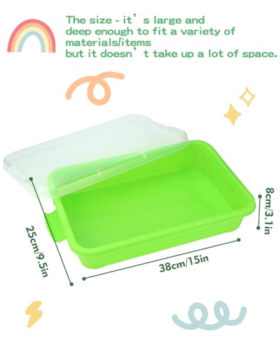 Image of Sensory Bin Sand Tray with Lid for Toddlers 2 Pcs 15in Portable Sandbox Toy Large Plastic Tray for Kids 3 4 5 6 Fill with Sand, Water, Beads, and More (Pink + Green)