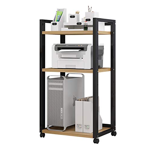 PUNCIA 3-Tier Home Office Printer Stand File Storage Rack with Anti-Skid Pads Floor-Standing Home and Office Organizer Multi-Purpose Office Book Storage Shelf for Fax Scanner Files Stationery (Black)