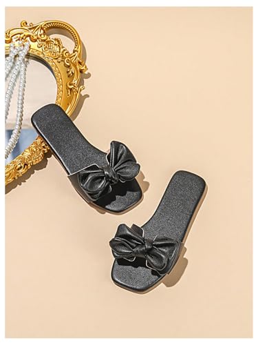 Image of GORGLITTER Girl's Bow Slip on Sandals Square Open Toe Flat Sandals for Outdoors