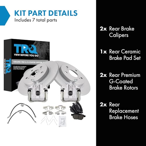 Image of TRQ Rear Brake Pad and Rotor Set Ceramic Coated Rotors Calipers Compatible with 2009-2013 Toyota Matrix
