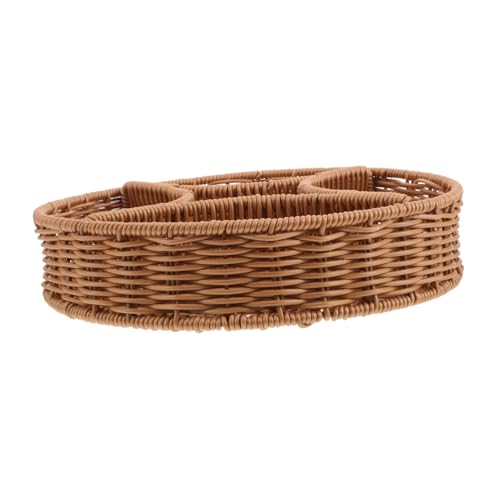 Beavorty Woven Snack Tray Basket with Divider for Kitchen Imitation Rattan Storage for Fruits Candy Bread Jewelry Portable and Stylish Organizer for Home Use