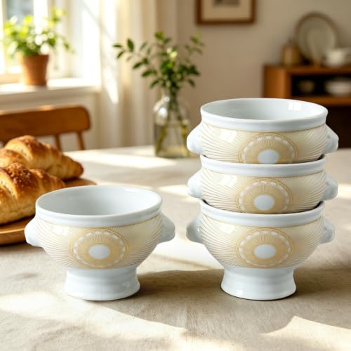 Image of Cinf Lion Head Ceramic Bowls Set of 4, 12 oz Soup & Cereal Bowls | 12 oz ceramic bowls with lion head design, microwave safe for soup, cereal, fruit, desserts and everyday dining