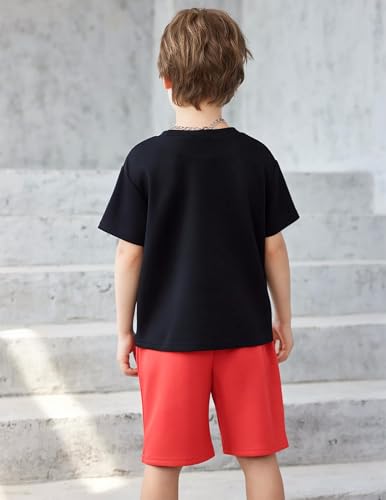 Image of Arshiner Boys Drop Shoulder T-Shirt & Drawstring Waist Shorts Summer Casual Outfits (5-12 Years)