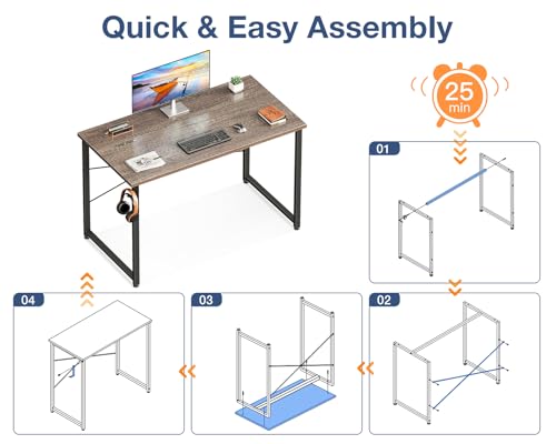 Image of Casaottima 40 Inch Small Computer Desk for Home Office, Study Writing Table for Small Spaces, Simple Modern Desk with Headphone Hooks, Grey Oak