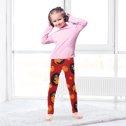 Cat and Pumpkin Girls Leggings,Workout Leggings for Girls Toddler Athletic Legging Size for 3-10T4