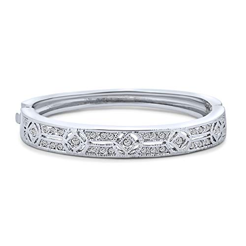 Classic Fashion Bridal Pave AAA Cubic Zirconia Princess Cut CZ Eternity Tennis Stackable Bangle Bracelet For Women, Prom, Wedding Silver Plated 7-7.5 Inch