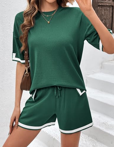 Image of Ekouaer Womens Knit Lounge Set 2 Piece Sweater Sets Short Sleeve Sweatsuit Pullover Tops