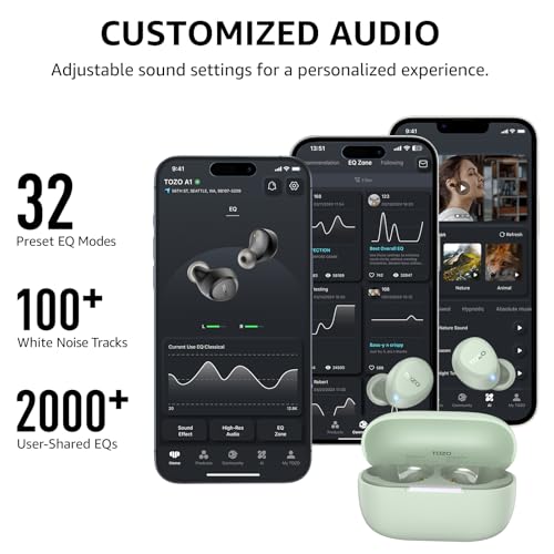 Image of TOZO A1 Mini Wireless Earbuds Bluetooth 5.3 in Ear Light-Weight Headphones Built-in Microphone, IPX5 Waterproof, Immersive Premium Sound Long Distance Connection Headset with Charging Case, Green