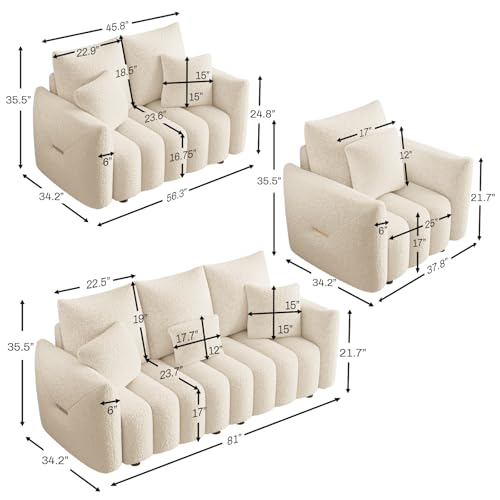 Image of OUYESSIR 3 Pieces Boucle Sofa for Living Room, Modern Deep Seat Sofa Chair & Loveseat & 3-Seater Couch, Oversized Cloud Sofa Couch Set, Comfy Upholstered Teddy Living Room Furniture, Light Brown
