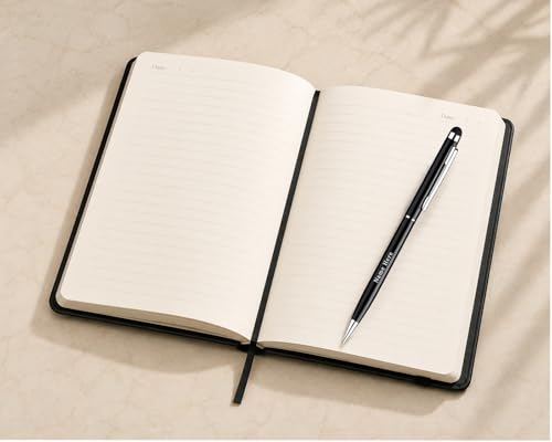 Image of Personalized A5 Leather Diary with Premium Pen | Custom Name Engraved Notebook Gift Set | 180 Pages Journal for Office, Students & Gifting | Elegant Business & Corporate Gift (Black)