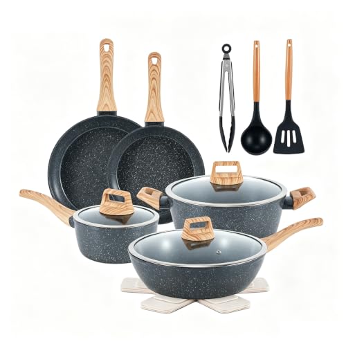 Image of Ceramic Cookware Sets 15PCS Pots and Pans Set Non Stick (black15)