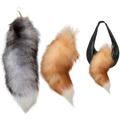 Porte-clés queue de renard 40,6 cm fausse fourrure décoration sac cosplay