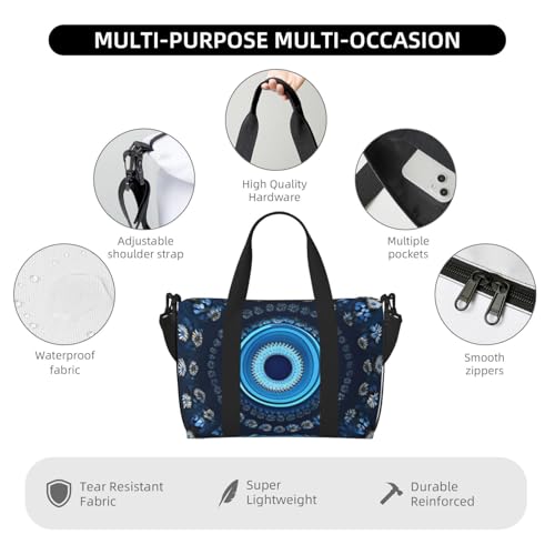 Blue Mini Flower Swirl Print Hand Travel Bag,Gym Bag,Weekend Travel Overnight Bag,Tote Bag Sports Bag For Women Men3