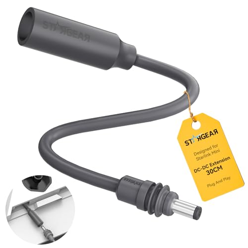 Starlink Mini Power Cable 30CM, 16AWG Starlink Mini DC Extension Cable Waterproof Female to Male Plug, Replacement Accessories Compatible with Starlink Minis Pipe Adapter&Original Power Cable (Grey)