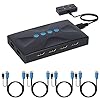 TCNEWCL HDMI KVM Switch 4 Poorten Schakelkast voor 4 PC 1 Monitor Delen 3 USB Hub Connect Toetsenbord, Muis, Scanner…